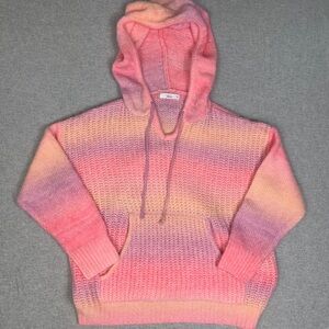 Talulah‎ Hoodie Sweater Womens Medium Pink Purple Ombré Loose Knit Drawstring